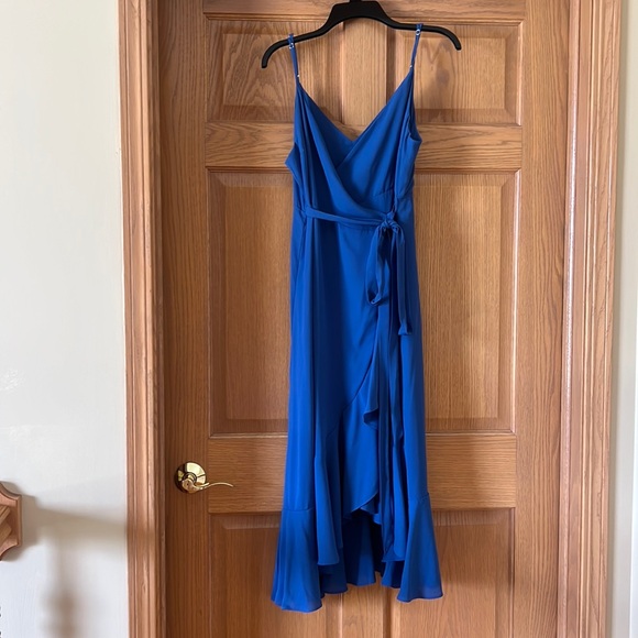 Lulus Blue Ruffled Midi Wrap Dress - Picture 2 of 10